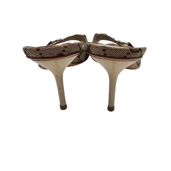 Gucci GG Logo Monogram Canvas Horsebit Mule Heel Size 9.5 Beige Brown Silver - Picture 4 of 9